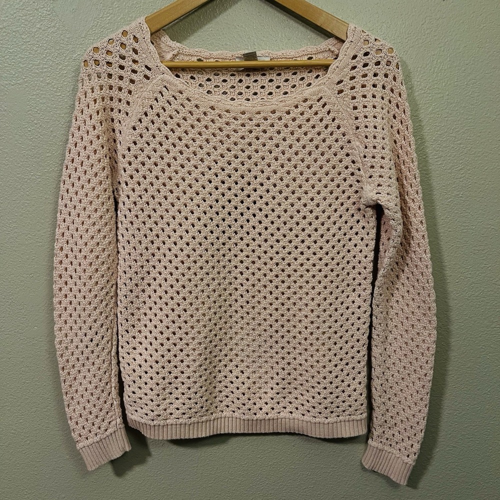 Loft Open Knit Cotton Sweater Blush Peach Boho Pastel Beach Spring Cruise Size S